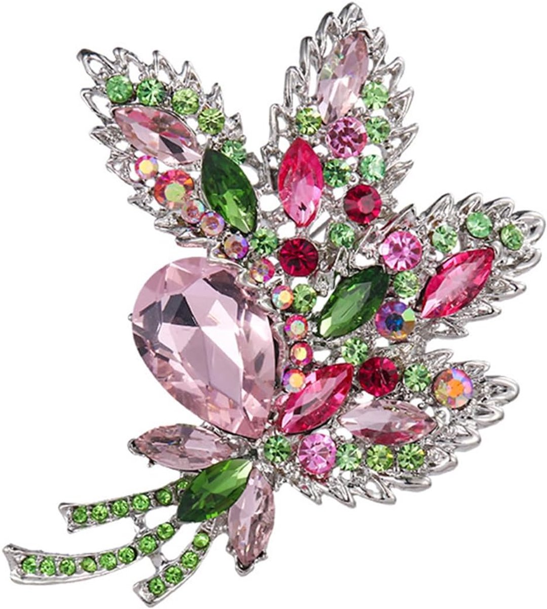 Elegante dames broche met bloemvorm en strass steentjes