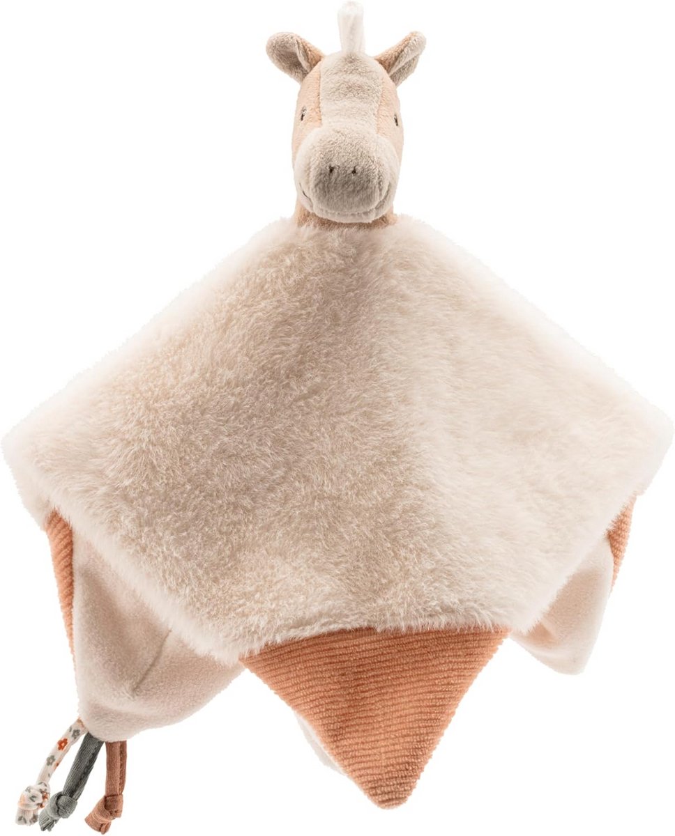 Knuffelpaard Lichtbruin Zacht Fleece met Rammelaar en Ontdek-Strips