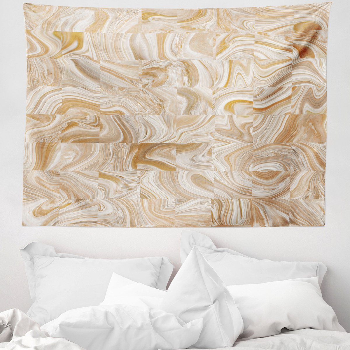 ABAKUHAUS Marmeren Wandtapijt en Sprei, Vintage Marmerlook, 150 x 110 cm, Crème Bruin Crèmebruin