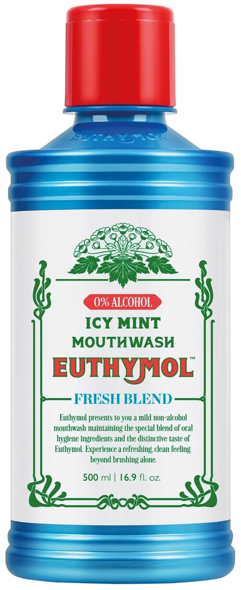 Euthymol Icy Mint Mondwater - 500 ml - Alcoholvrij - Anti-Plak & Met Fluoride - Intense Frisheid