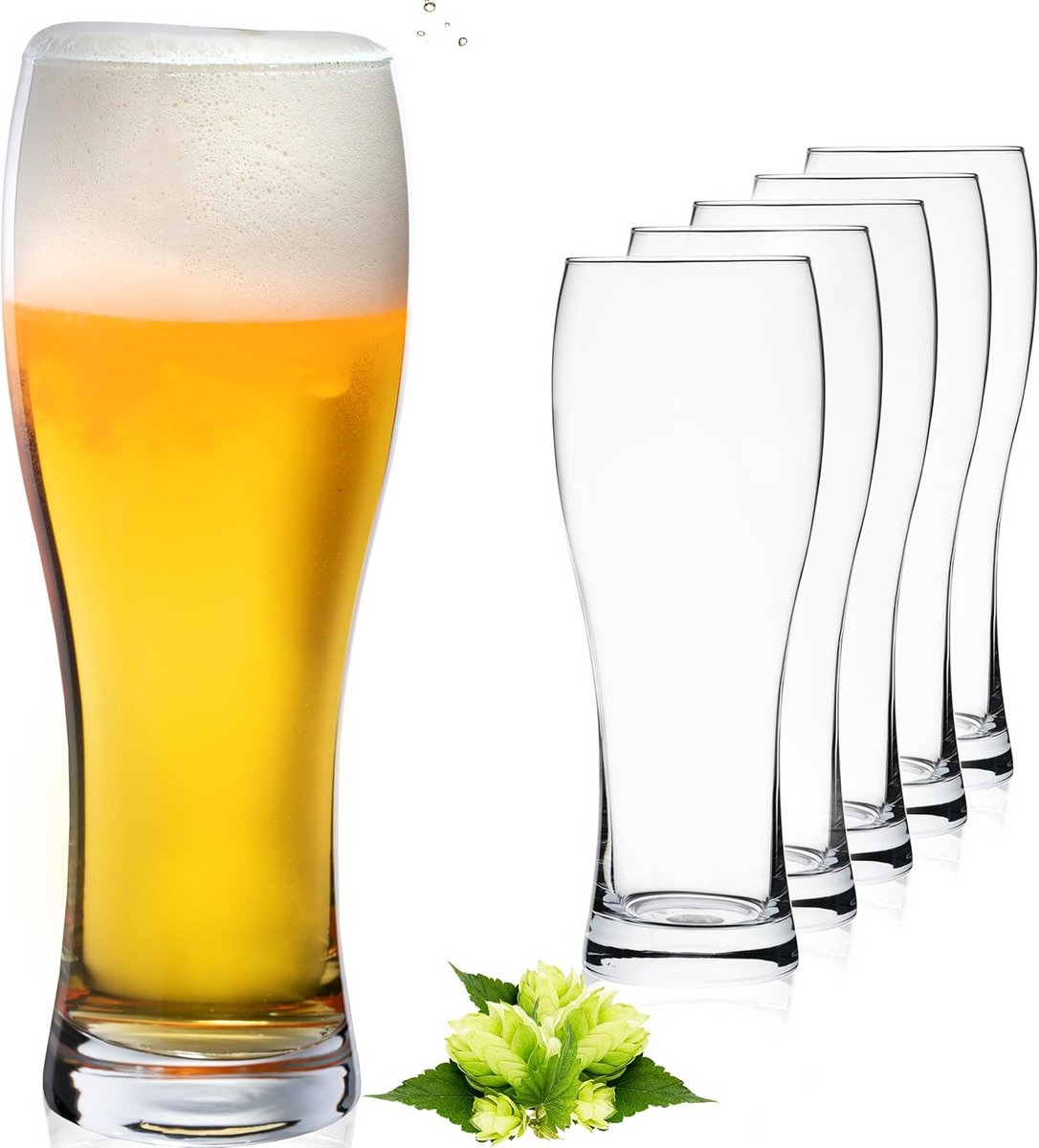 Set van 6 Bierglazen 500 ml - Hoog, Transparant, Perfect voor Feestjes