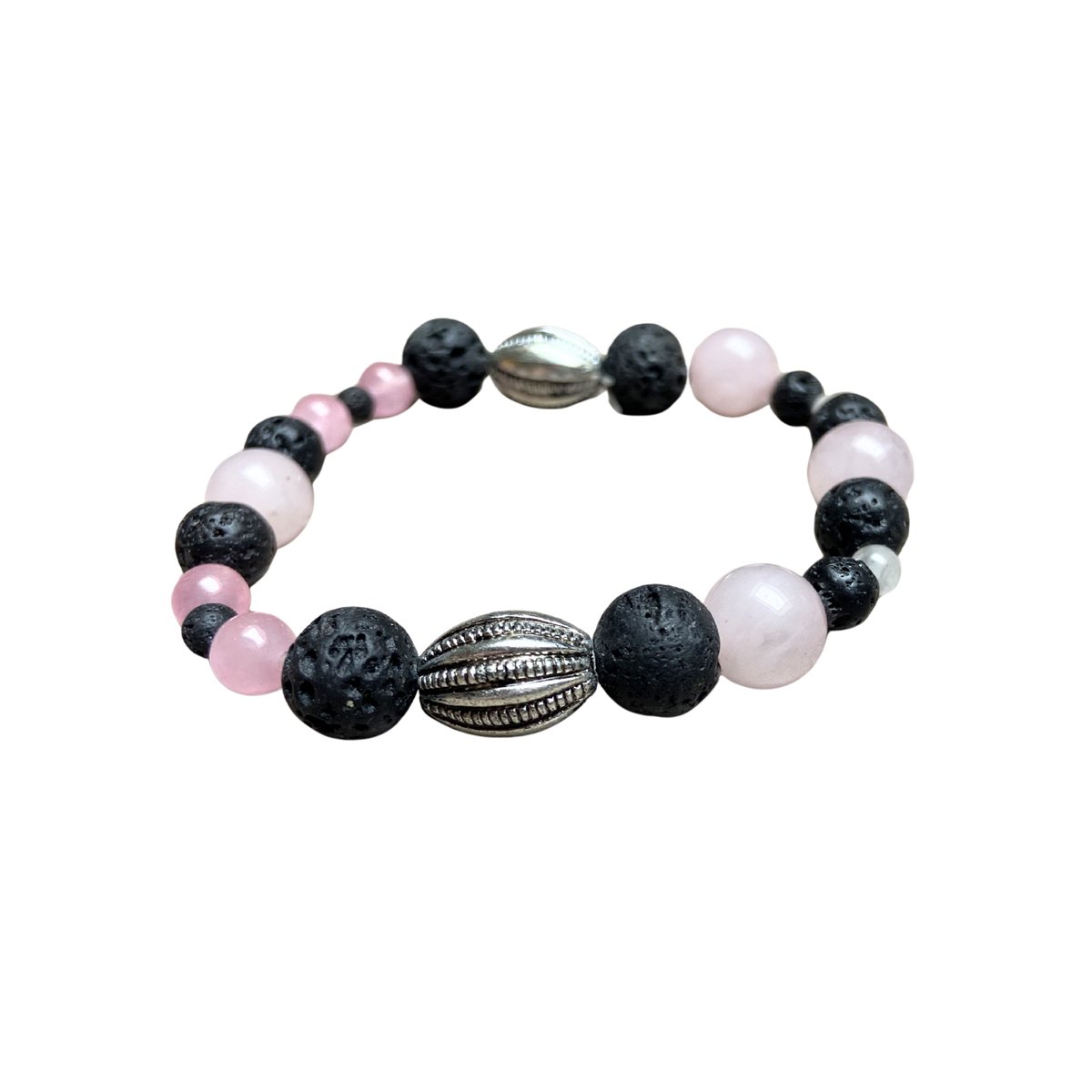 Edelsteen Armband Rozenkwarts & Lavasteen – Elastisch – Mix Kralen 10/8/6/4 mm – Spirituele Armband