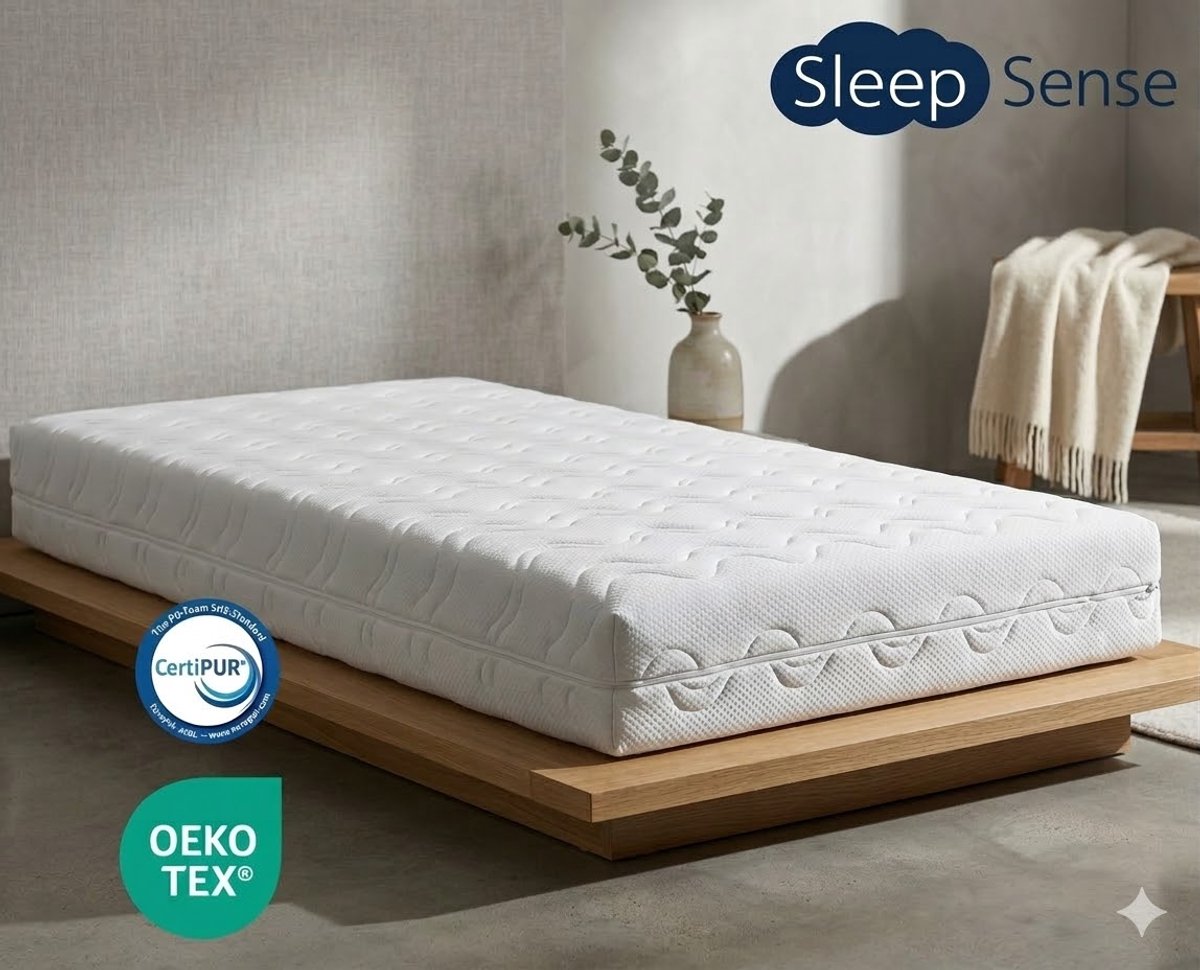 Sleep Sense matras 90x200 - circa 14 cm - Koudschuim - HR55 - premium afritsbare hoes - Oekotex Certipur gecertificeerd - 100% veilig Wit