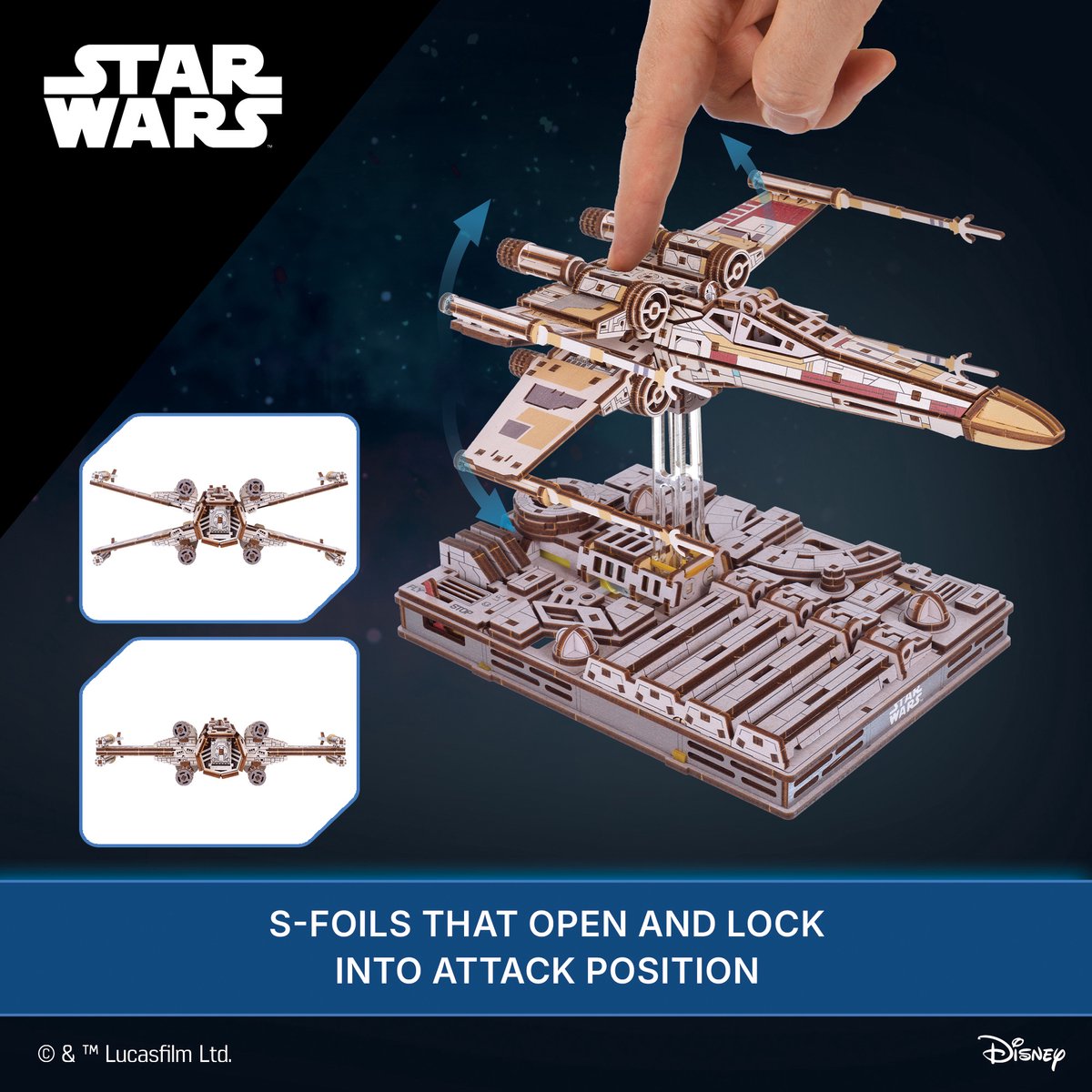 UGEARS 3D Modelbouw - Luke Skywalker's X-Wing Starfighter - Star Wars - Mechanisch Bouwpakket Hout - Educatief Speelgoed — afbeelding 22