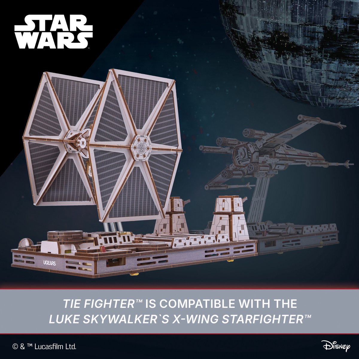 UGEARS 3D Modelbouw - Tie Fighter - Star Wars - Mechanisch Bouwpakket Hout - Educatief Speelgoed — afbeelding 18