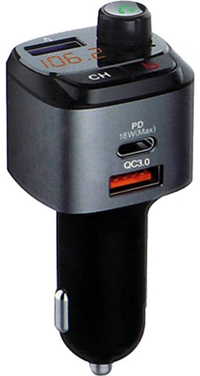 EisenZ EZ176 Bluetooth FM Transmitter Auto – QC3.0 & PD Snellader – USB & USB-C – Handsfree Bellen – Muziek Streamen – LED Display – Autolader – Zwart