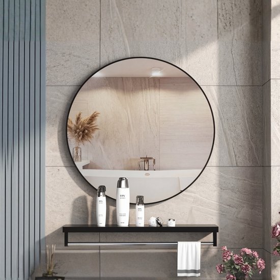 BEAUTYPEAK 20 inch ronde spiegel, zwart metalen frame