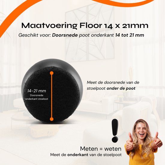 FLOOQ Pro Cache-jambes pour chaises flexibles ronds 14-21 mm - Feutre anti-rayures - Protecteurs de pieds de chaise - Protection de sol - 24 pièces - Zwart