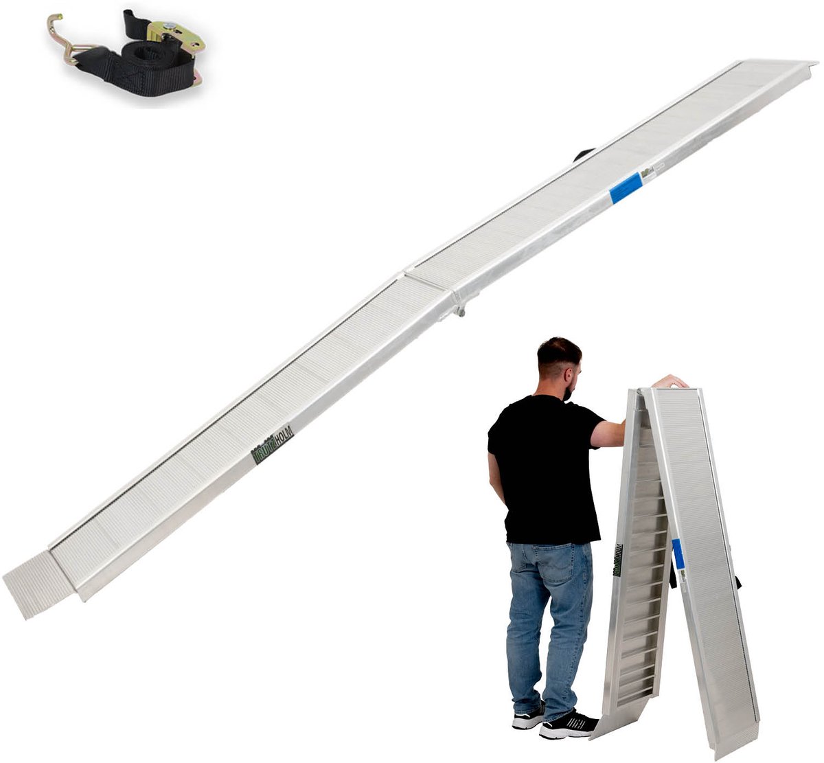 TRUTZHOLM aluminium oprijplaat 307 cm extra lang 450 kg aluminium grijs geribbeld motor oprijplaat