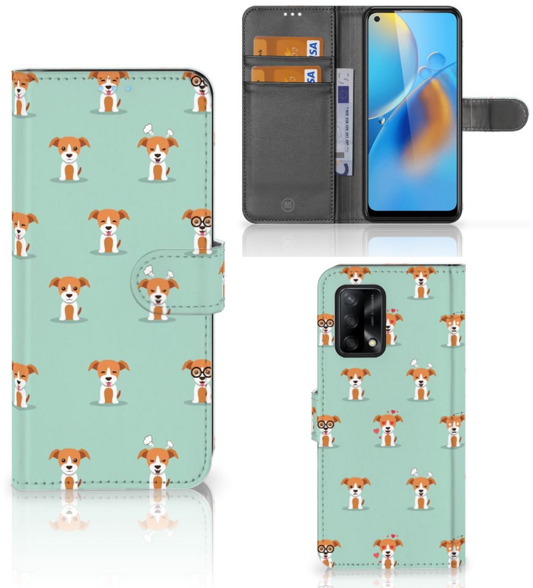 OPPO A74 4G Telefoonhoesje met Pasjes Pups