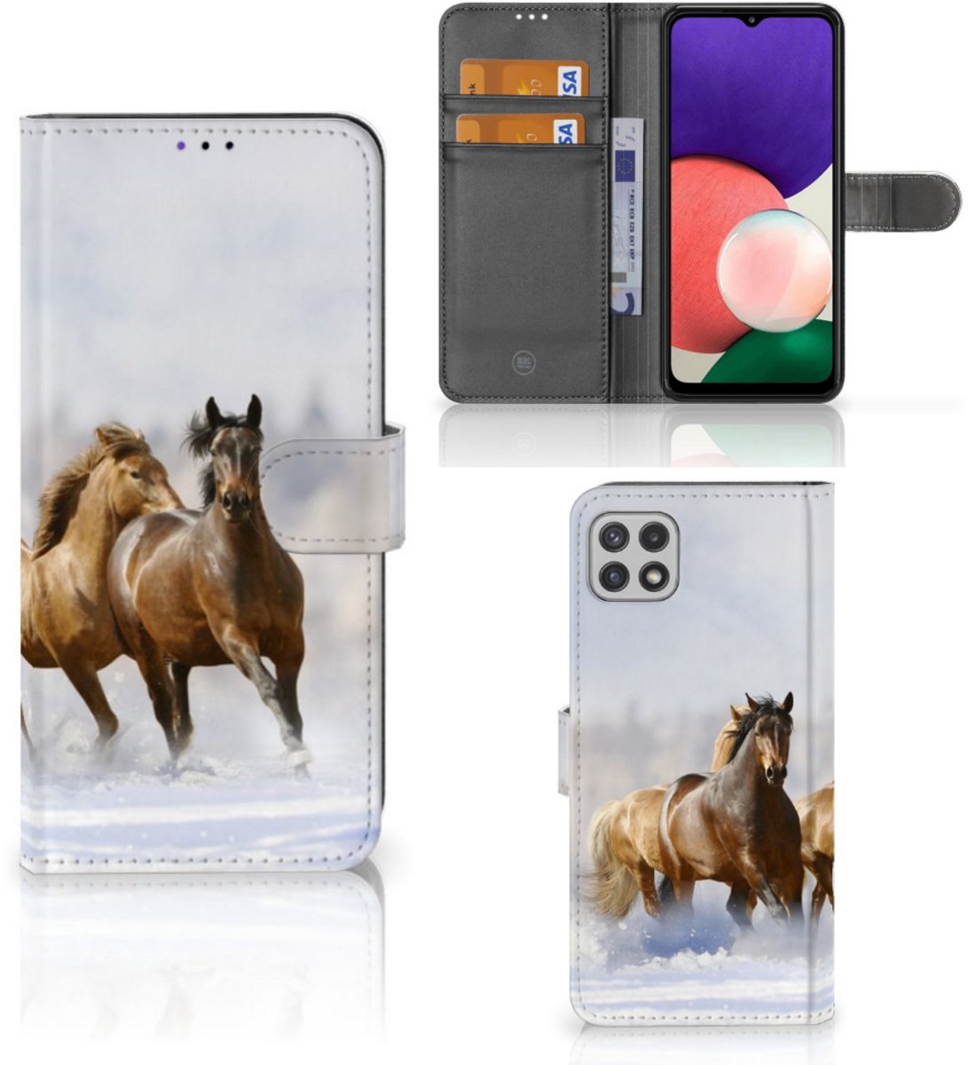 Samsung Galaxy A22 5G Telefoonhoesje met Pasjes Paarden