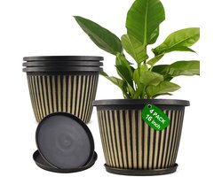 Set van 4 grote plantenpotten met schotels en drainagegaten voor binnen en buiten - moderne bloempotten voor middelgrote en grote planten
