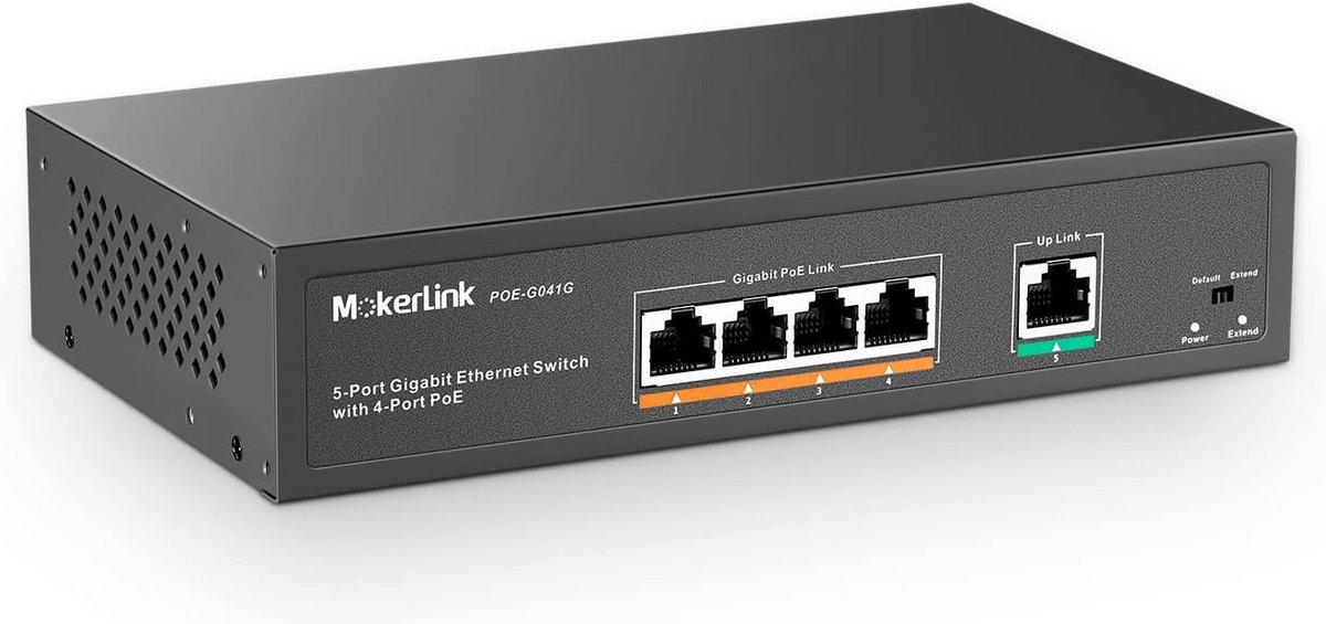 Gigabit POE-switch met 5 poorten, 4 POE+ poorten, 1000 Mbps, 78 W, onbeheerd, ventilatorloos ontwerp
