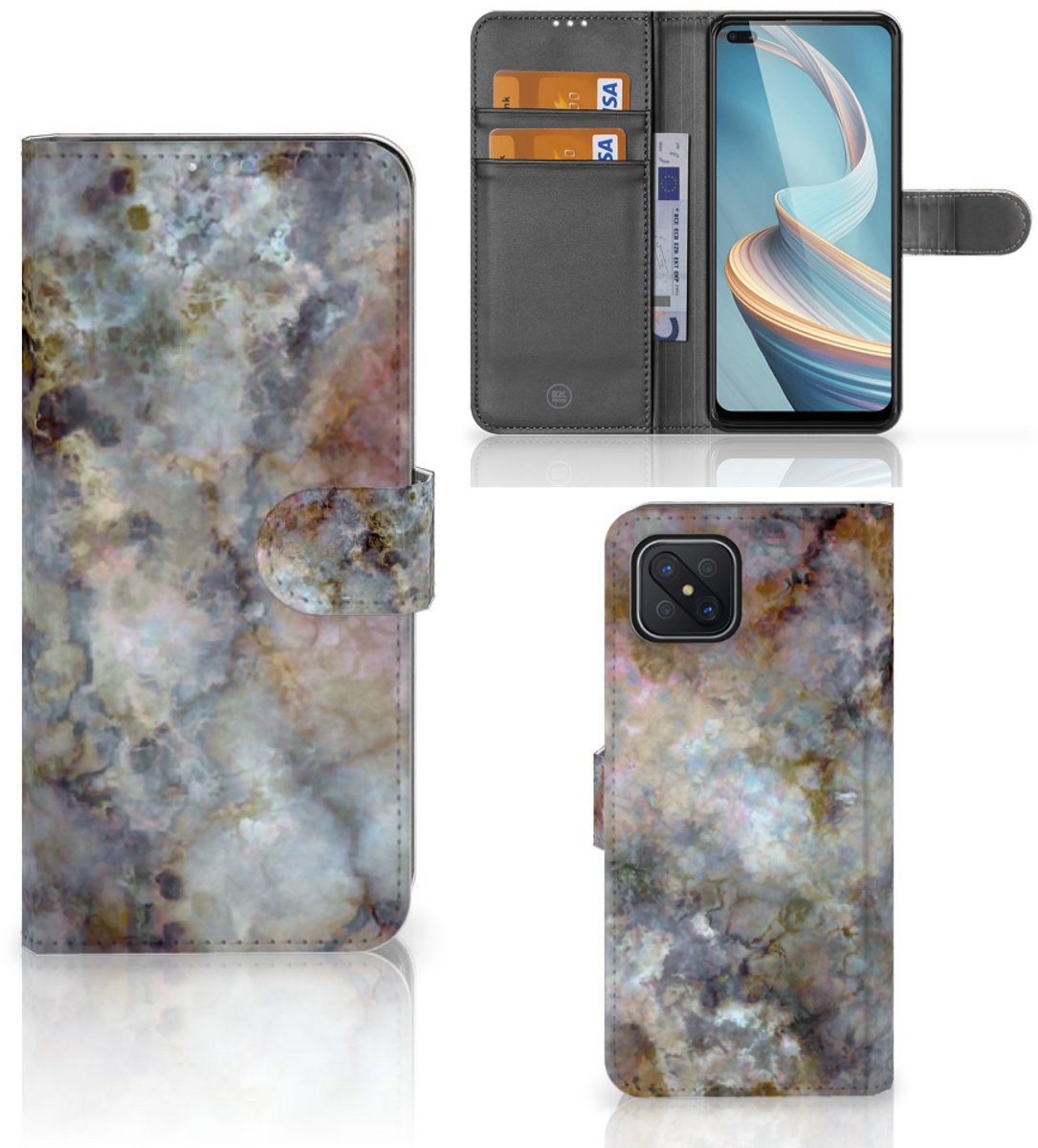 OPPO Reno4 Z Bookcase Marmer Grijs