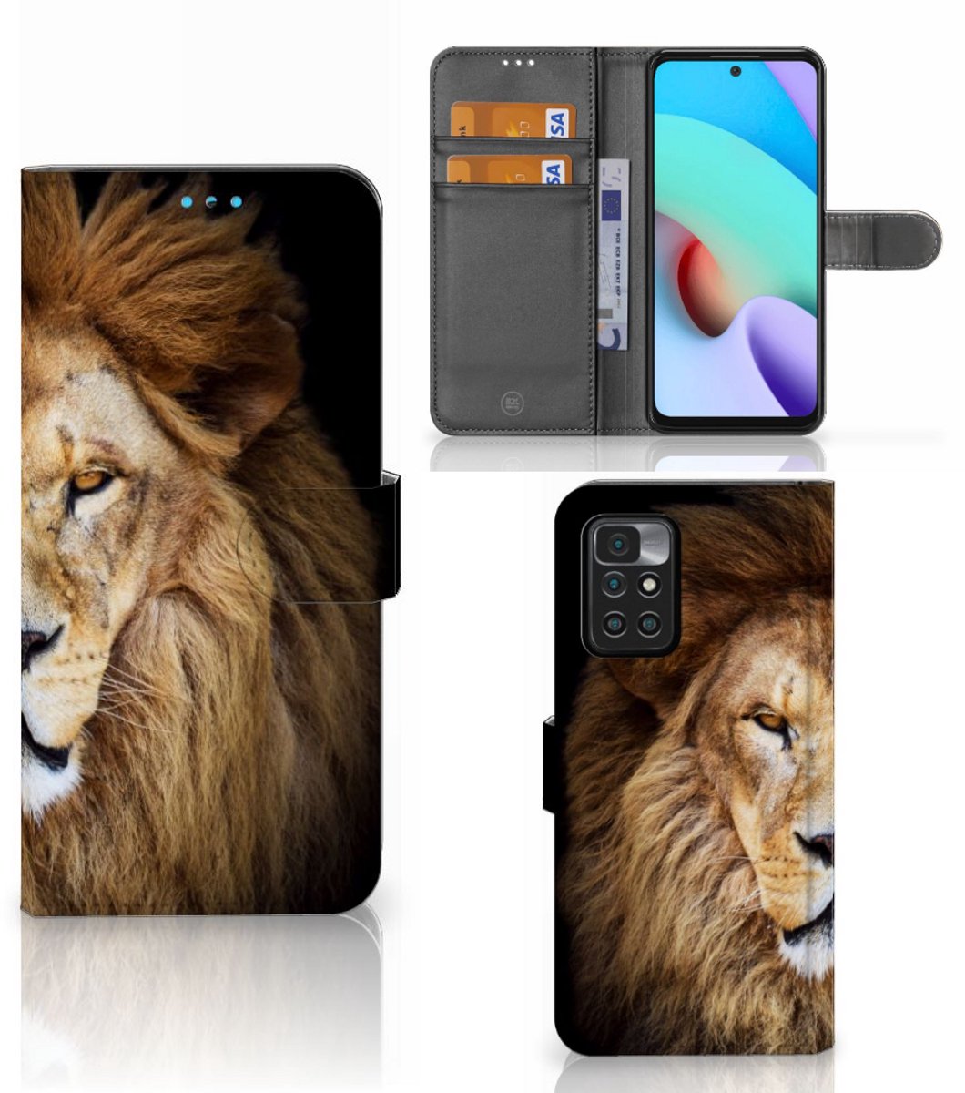 Xiaomi Redmi 10 Telefoonhoesje met Pasjes Leeuw