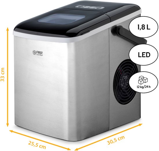 TZS First Austria IJsblokjesmaker - 1.8L Ijsblokjesmachine - 9 blokjes in 7 minuten - 120W - Draagbaar - RVS - Zelfreinigingsfunctie van Tzs First Austria — afbeelding 5