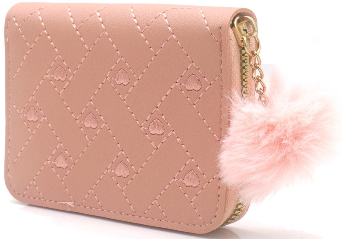 She Life Style - Roze portemonnee met hartjes en pompom