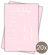 Babyshower Invulkaarten 20 stuks - Voorspellingskaarten - Babyshower Spelletjes - Meisje - A6 - Roze