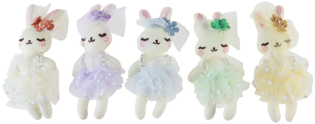 Paashaas decoratie konijntje meisje pluche 12cm 5 st, 5 Stück