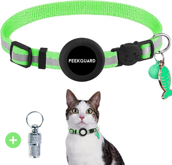 PEEKGUARD kattenhalsband met GPS-houder reflecterend zomer groen