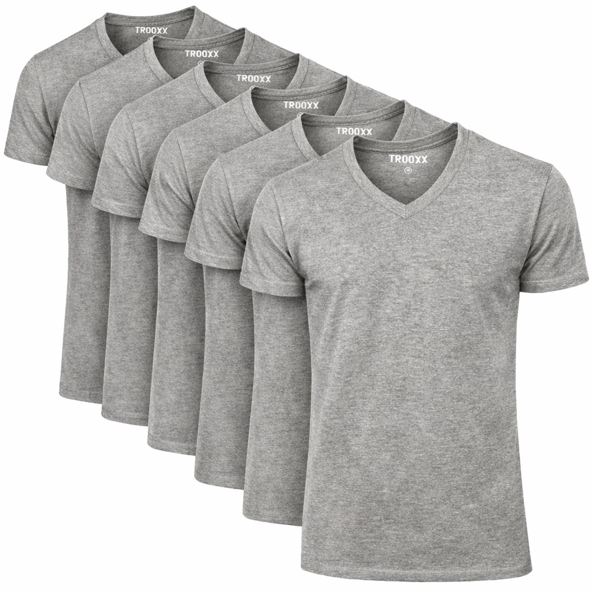 Trooxx - T-Shirt - 6-Pack - Extra Lang – V-Hals – Grijs - Heren T-Shirts – 100% Katoen – Maat XL