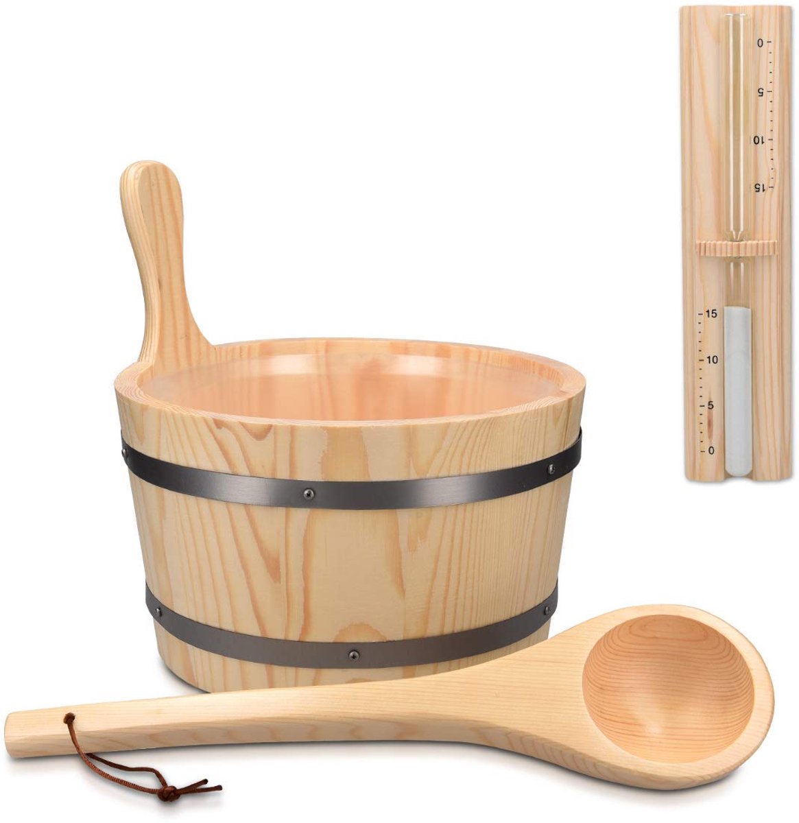 Saunakübel - 5L Houten Sauna Eimer - Compleet Set met Schep en Sanduhr