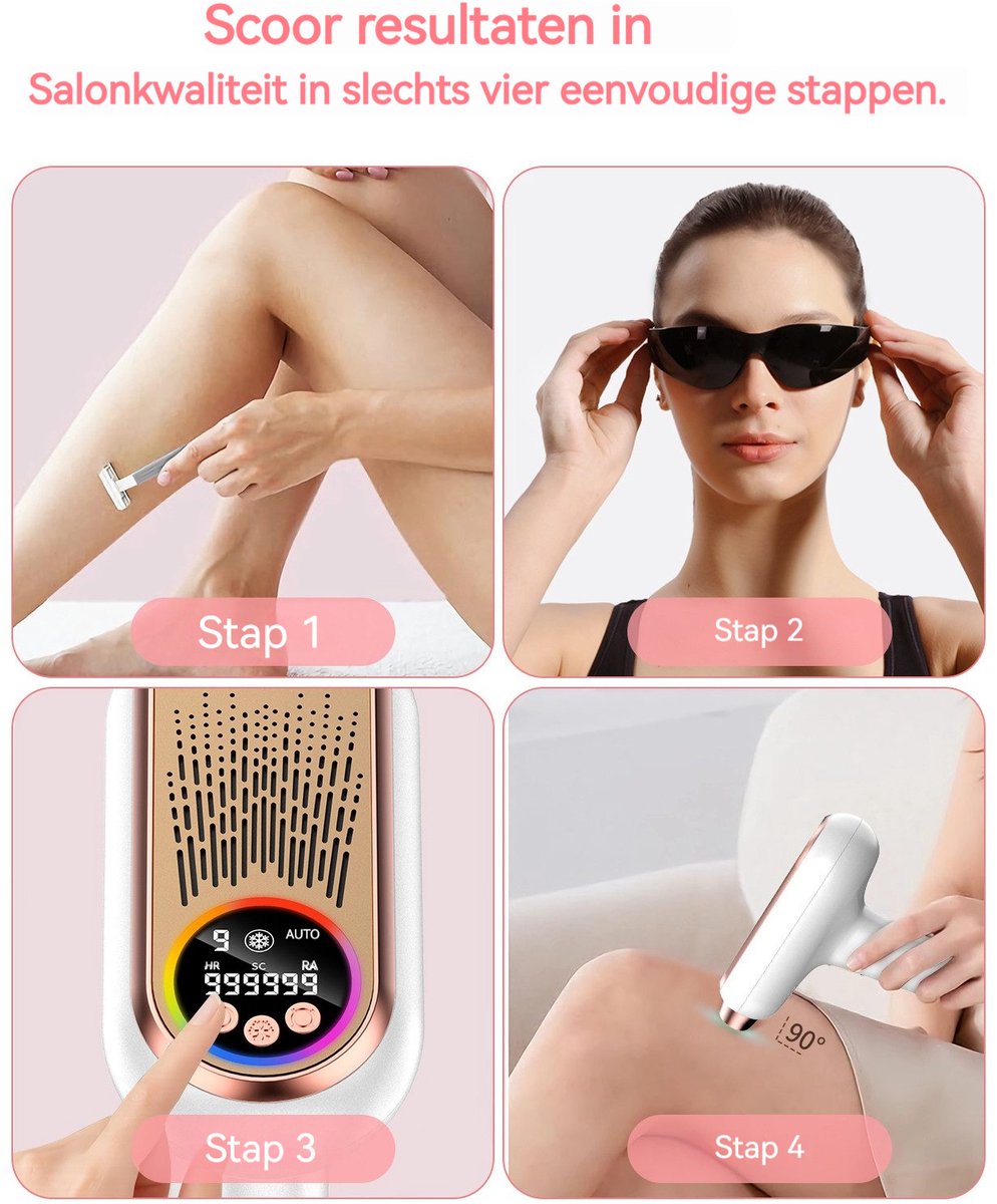 RAYOFI IPL Laser Ontharingsapparaat met Ice-coolfunctie - 9 Verschillende Standen - Beschermbril –Permanente Haartjes Verwijdering, Gezicht Verjonging & Pigmentvlekken Behandeling - Laser Ontharingsapparaat - 2 jaar garantie - Wit thumbnail 2