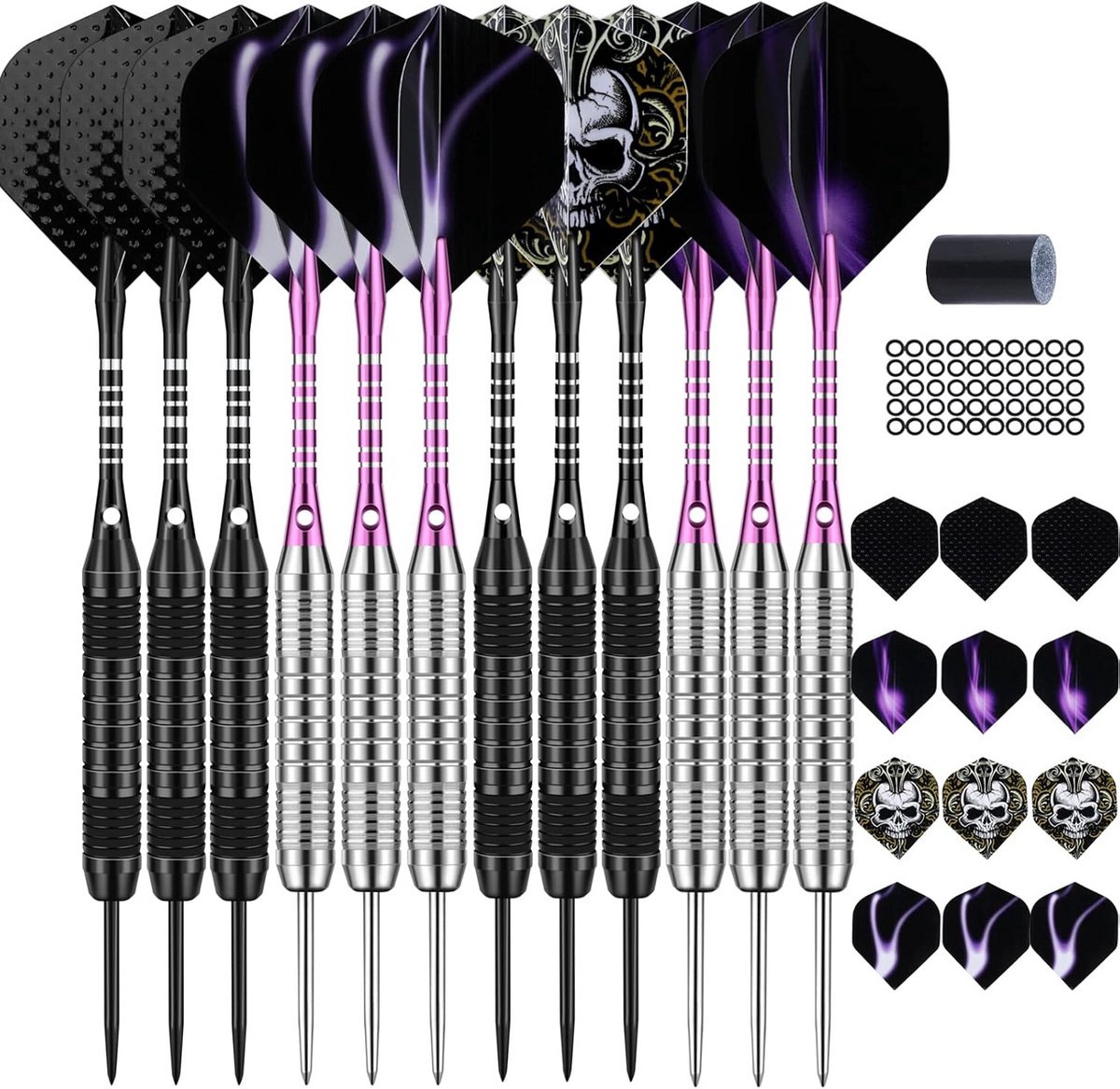 12 Stuks Stalen Tip Dartset 22 en 24 Gram met Premium Dartstelen en Extra Accessoires