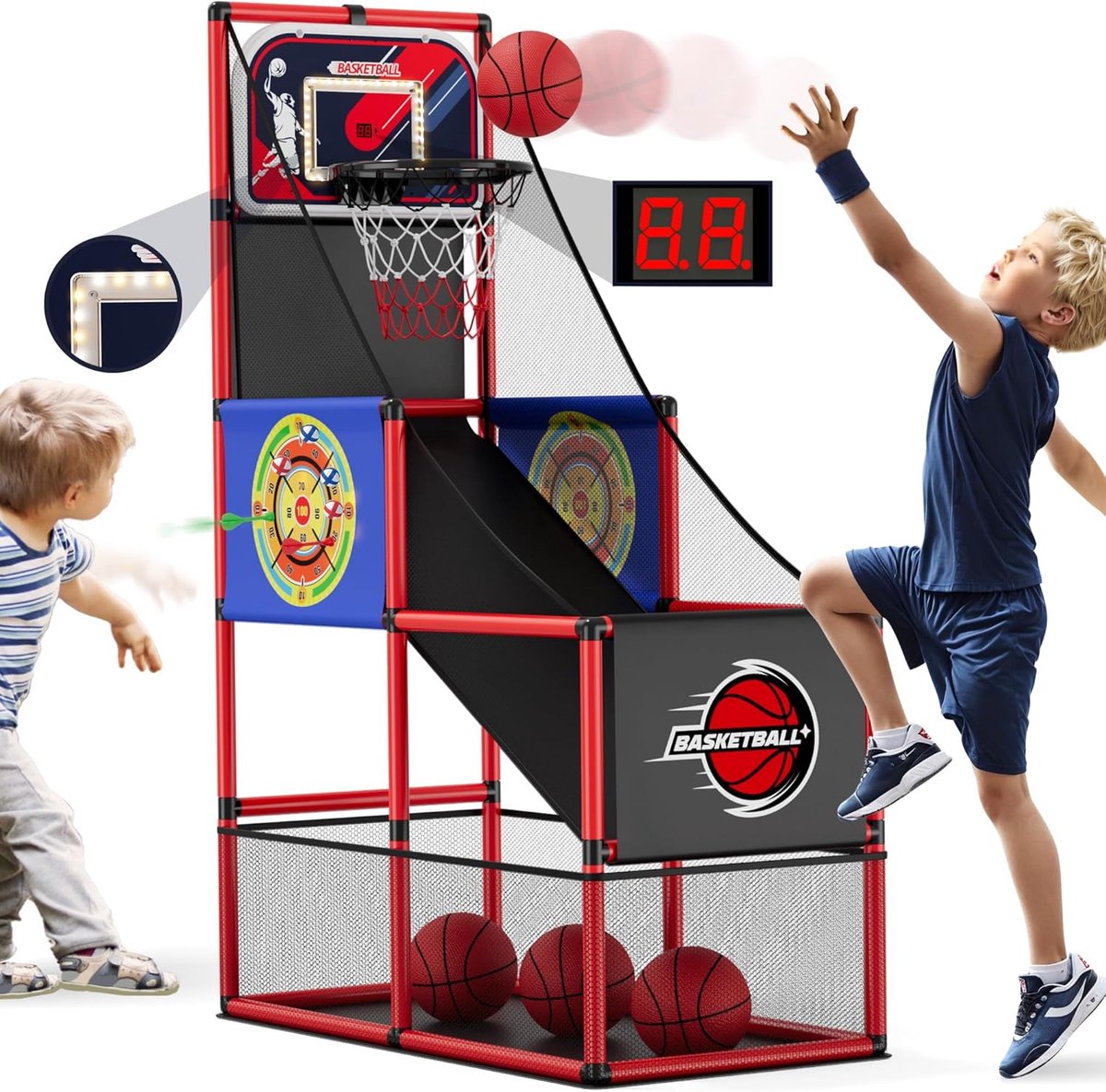 3-in-1 Basketbal Arcade Spel met Dartboards en Elektronisch Display – Speelgoed voor Binnen en Buiten
