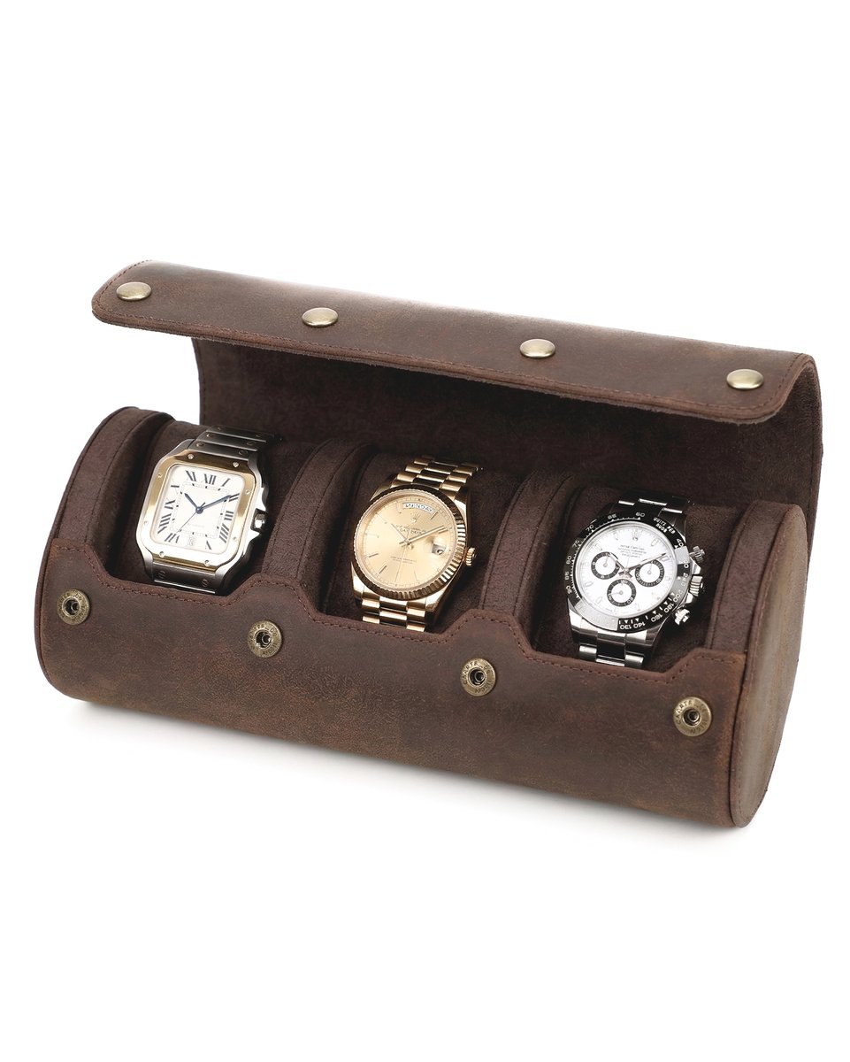 Timezone - Leren Watch roll voor 3 Horloges - Horloge doos - Horloge etui - Horloge reisetui - Horloge Rol