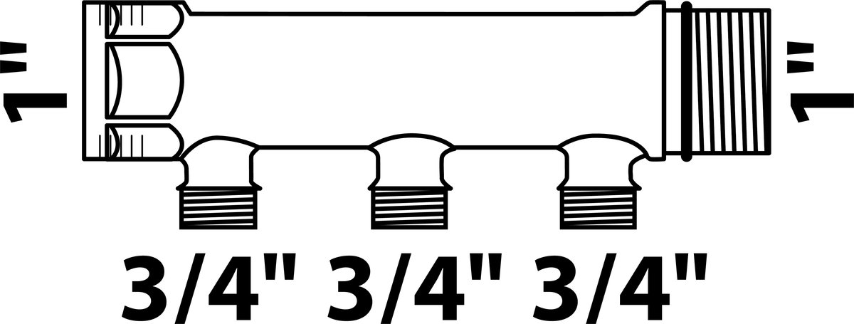 KIRCHHOFF MS Y-fitting, blanco, 1"BI x 1"BU, met 3 Euroconus uitgangen 3/4"BU, zonder aftap