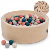 KiddyMoon Fluwelen Ballenbak voor babys 90x30cm 300 ballen - Zacht Velours Ballenbad - Zand Beige