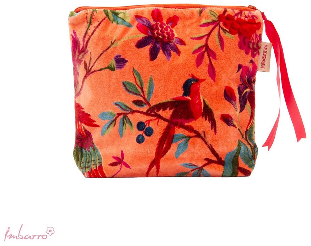 Imbarro Paradise Pouch Mandarine – Velvet Make-up Tas – Oranje – 21 x 24 cm – Toilettas / Cosmetica Etui