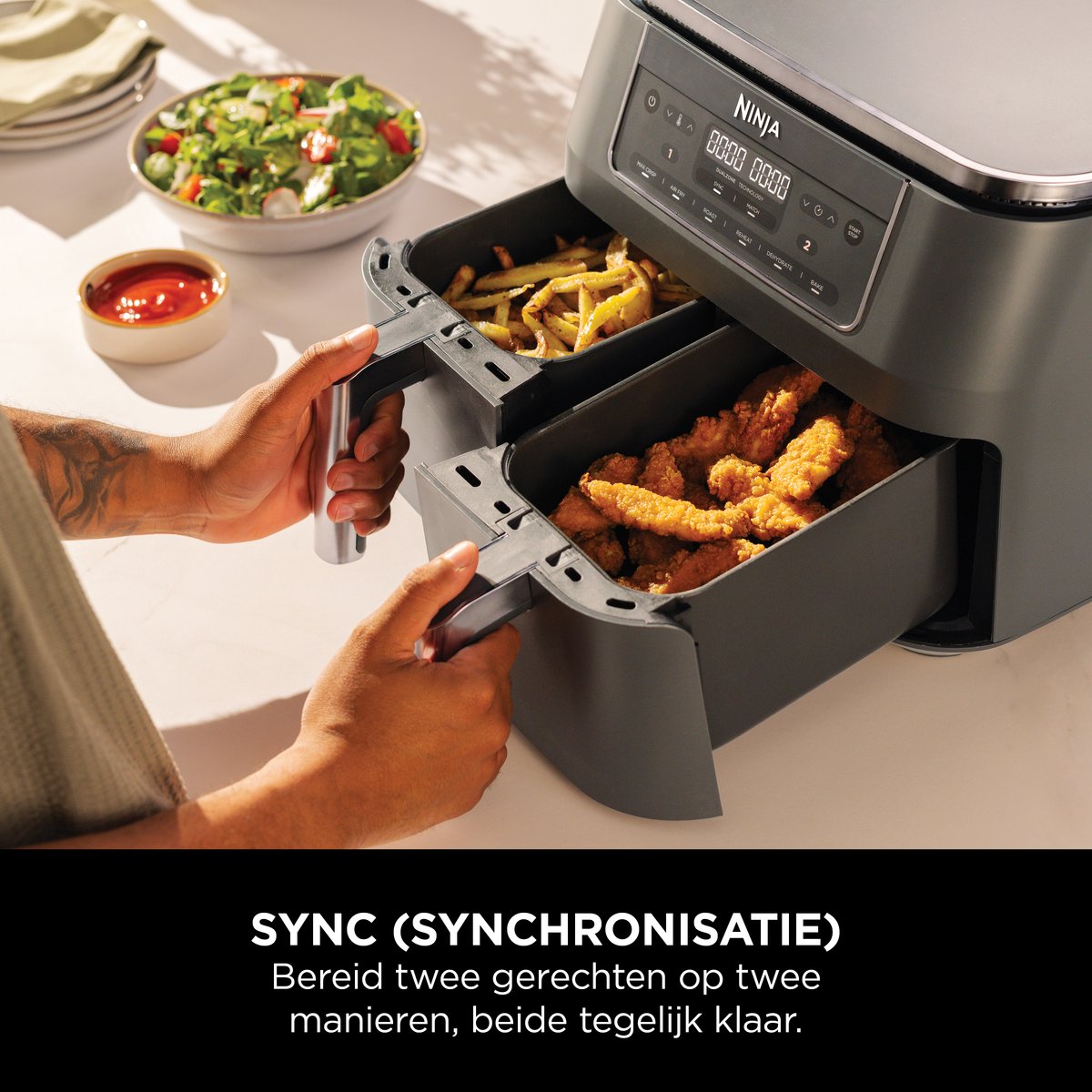 Ninja Dubbele Airfryer XXL - 7.6 L - Nieuw 2026 Model - 40 tot 240 Graden - 2470 W Vermogen - Dual Zone Technologie - DZ300EU — afbeelding 4
