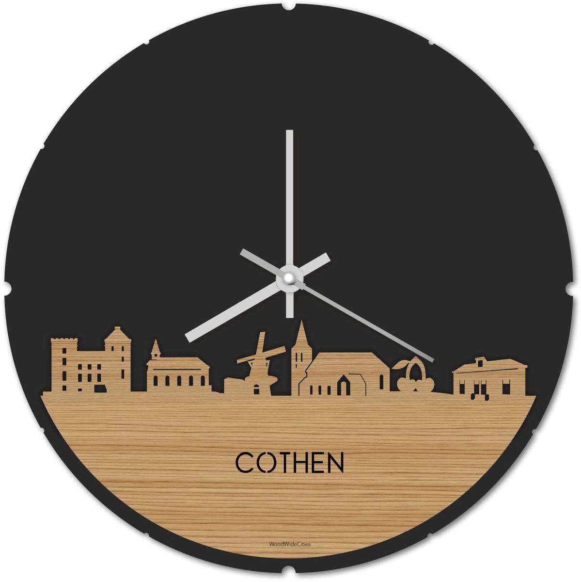 Skyline Klok Rond Cothen Bamboe hout - Ø 44 cm - Stil uurwerk - Wanddecoratie - Meer steden beschikbaar - Woonkamer idee - Woondecoratie - City Art - Steden kunst - Cadeau voor hem - Cadeau voor haar - Jubileum - Trouwerij - Housewarming -
