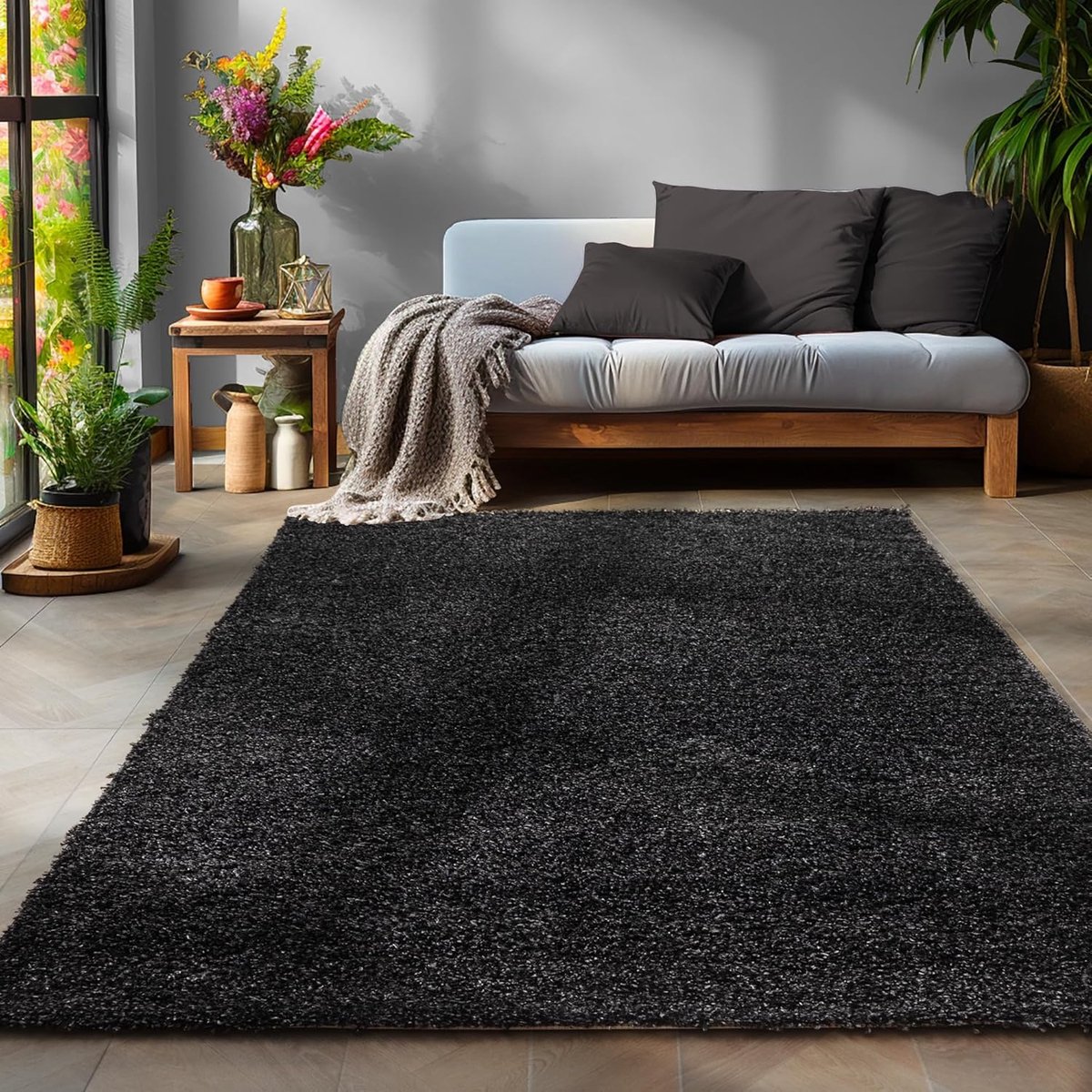 Muratap Basic Shaggy vloerkleed Antraciet Hoogpolig- 300x400 CM