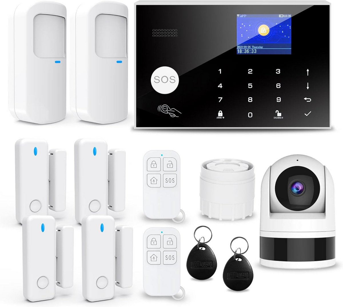 Draadloos WiFi GSM Alarmsysteem Thuisbeveiliging met PIR Sensor, Deur/Raamsensor en Sirene