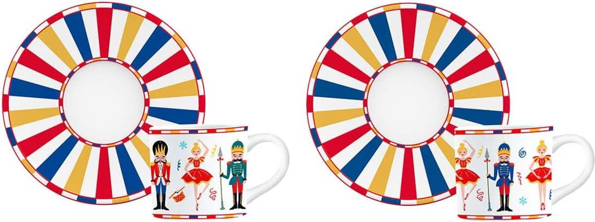 Set van 2 porseleinen kopjes met schoteltjes voor notenkraken