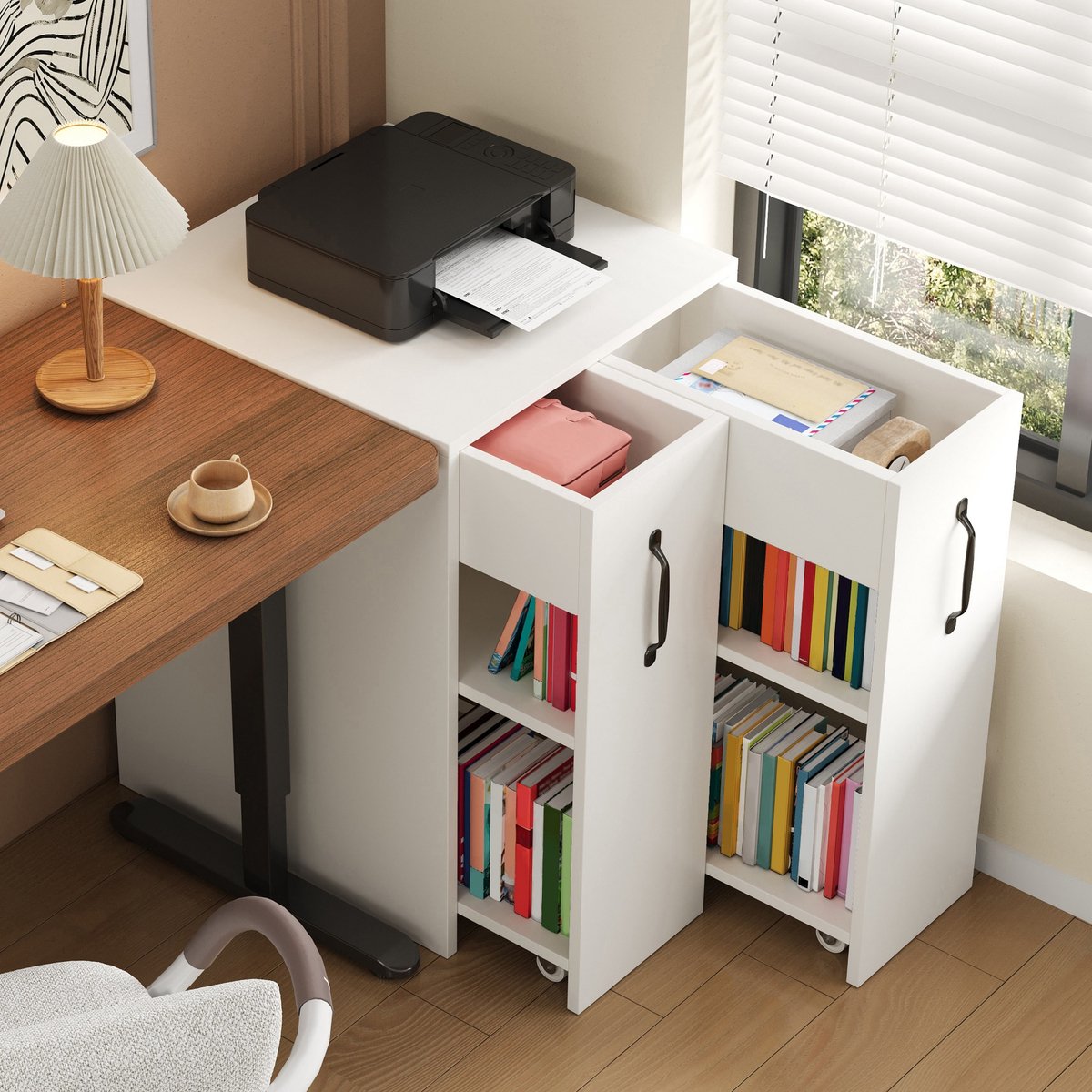 Sweiko Archiefkast - Nachtkastje - Met wieltjes - Boekenkast - Met planken - 52 x 50 x 75 cm - Wit