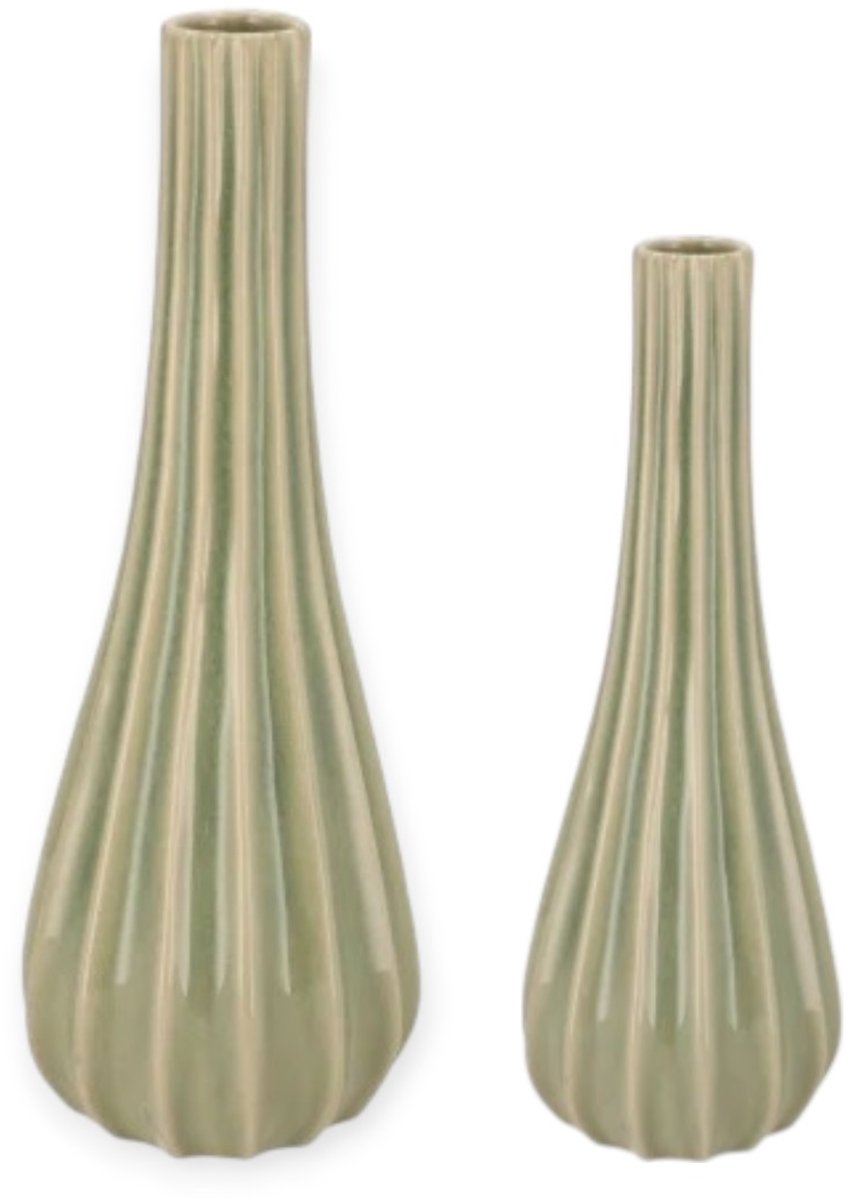 DK design Daan Kromhout - Vaas - Bloemenvaas - Set van 2 - Bottle - Keramiek - Groen - 28 en 36cm