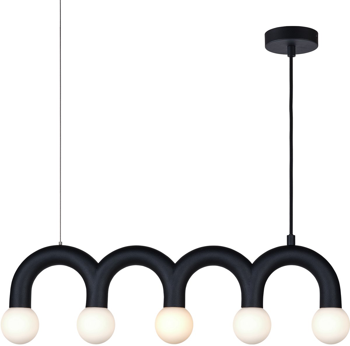 Hanglamp "Arch" | Zwart | Opaal Glas + Staal | Design Hanglamp | Hanglamp Eettafel | G9 Fitting | 5x5W)