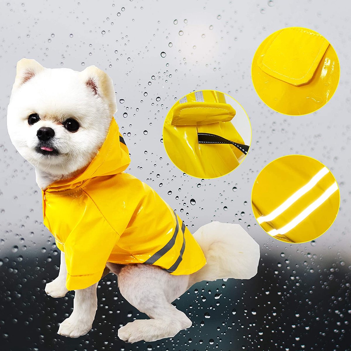Oneay Schattige regenjas voor huisdieren（S）, waterdichte jas, lichtgewicht regenjas, ademende regenponcho, regenjas met capuchon en reflecterende strepen, geschikt voor kleine tot grote honden.