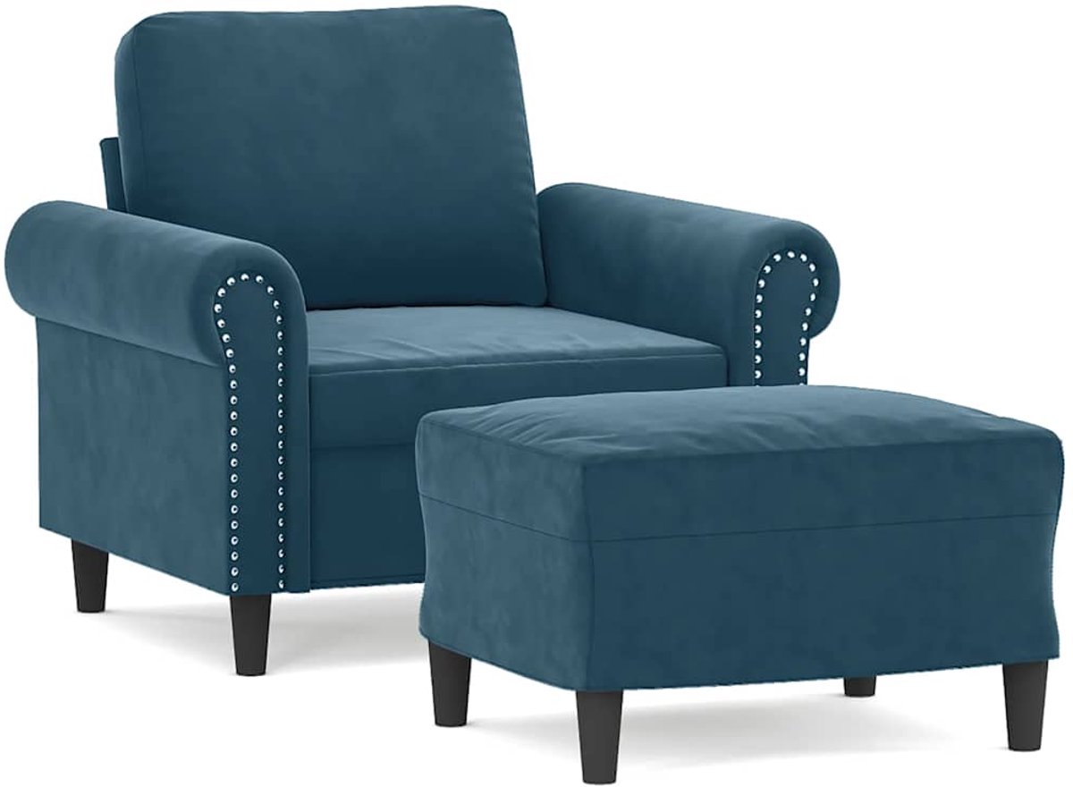 vidaXL Fauteuil - met - voetenbank - 60 - cm - fluweel - blauw