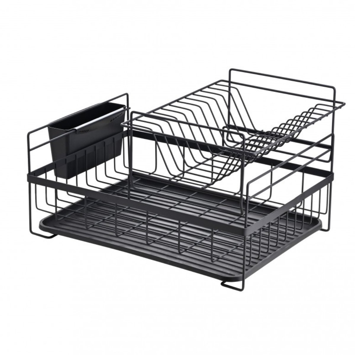 Rosberg Afdruiprek, 2-Laags, Verwijderbare Lekbak & Bestekhouders, Stabiele Constructie, 45x32.5x27.3 cm, Zwart
