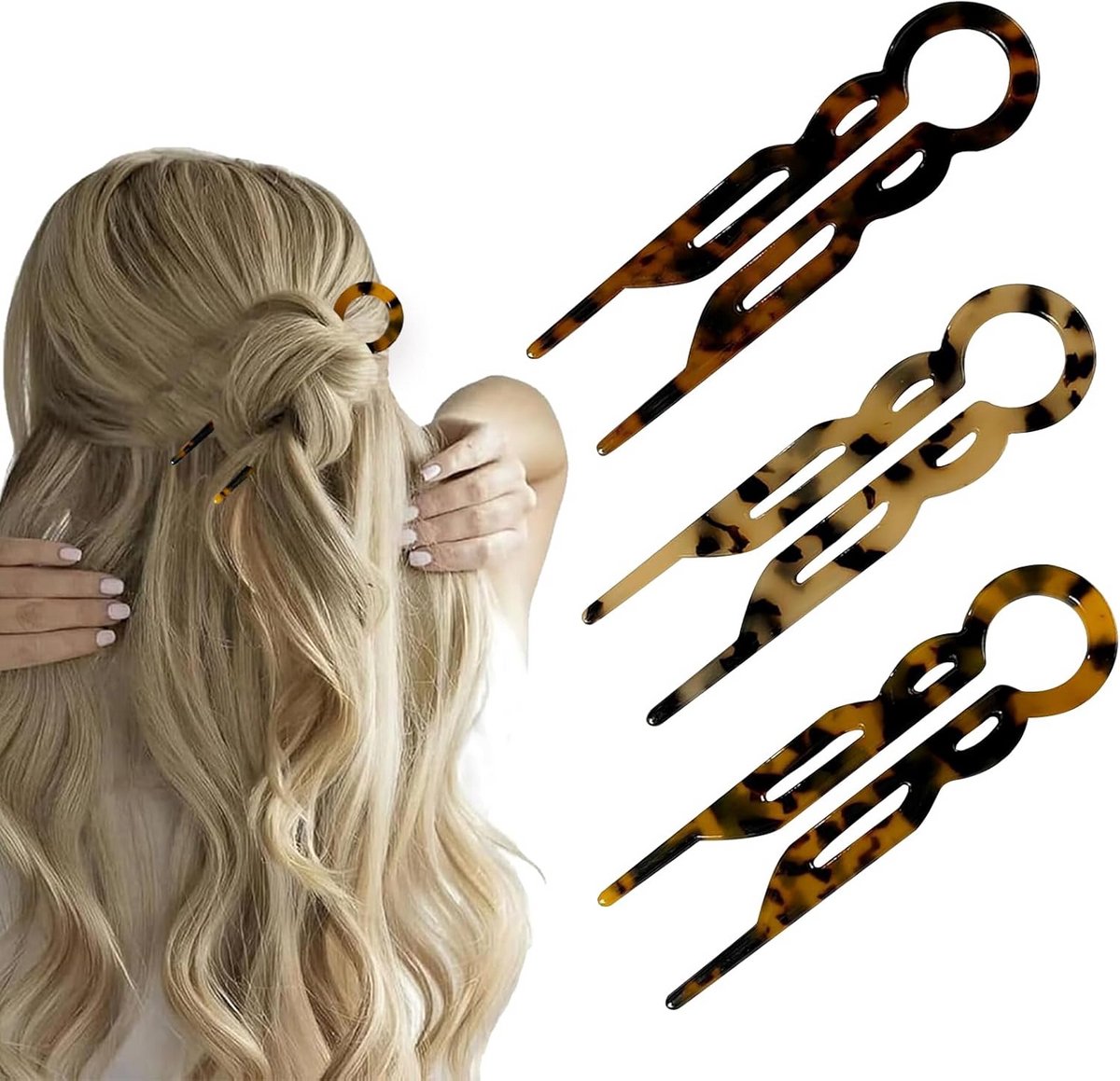 Set van 3 Elegante Franse Haarspelden van Acetaat - Veilige Grip