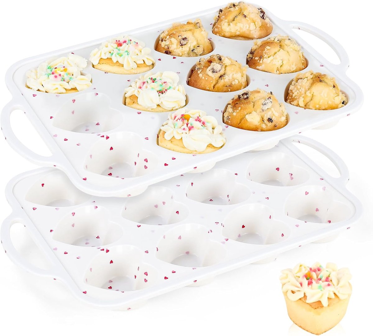 2 stuks Hartvormige Silicone Muffin Pan - Met Metaal Versterkt Frame