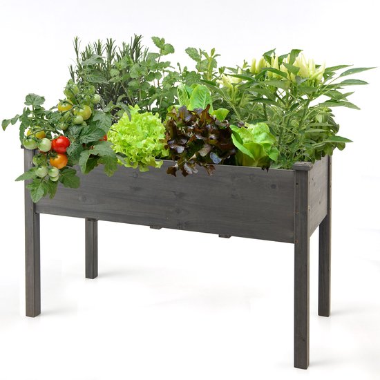 COSTWAY Bac à fleurs surélevé, en bois, grande serre, bac à plantes, bac à fleurs, bac à herbes, bac à plantes, bac à plantes pour jardin, balcon, extérieur, 125 x 59 x 76 cm (gris)