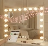 OMNIEXA Hollywood Spiegel 80*60cm XL – 3 lichtkleuren - Dimbaar – Bluetooth speaker – USB-C/USB-A – 10× detailspiegel – Wand & tafel – Wit - 80x60cm