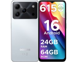 DOOGEE Note 56 - Smartphone - Smartphones - 24G RAM + 64G ROM (2TB/TF) - Android 16- 6150mAh - 6,56 inch + 90Hz - 4G Dual SIM - Face ID - GPS - 3,5mm Koptelefoonaansluiting - Zilver