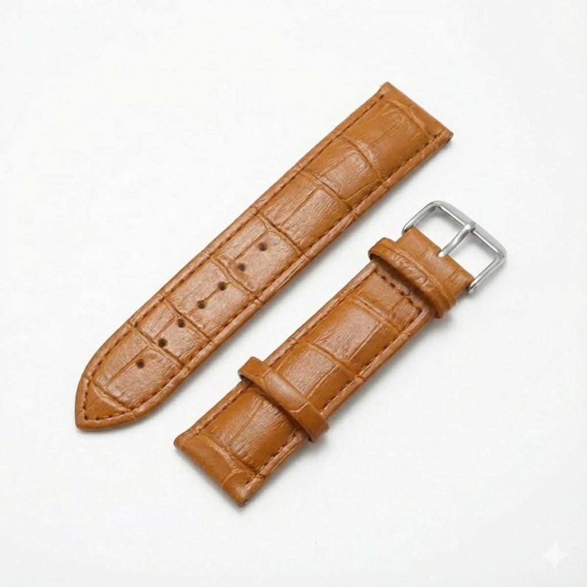Lichtbruin horlogebandje 16 mm geschikt voor dames en heren met krokodillenlook structuur en zilverkleurige gesp, smal vervangend horloge bandje met stiksel